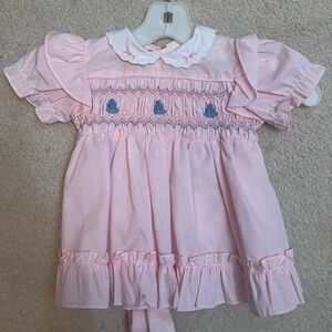 VINTAGE Happy Kids baby Joyeux Gamins Smocked Pink Dress 18mo